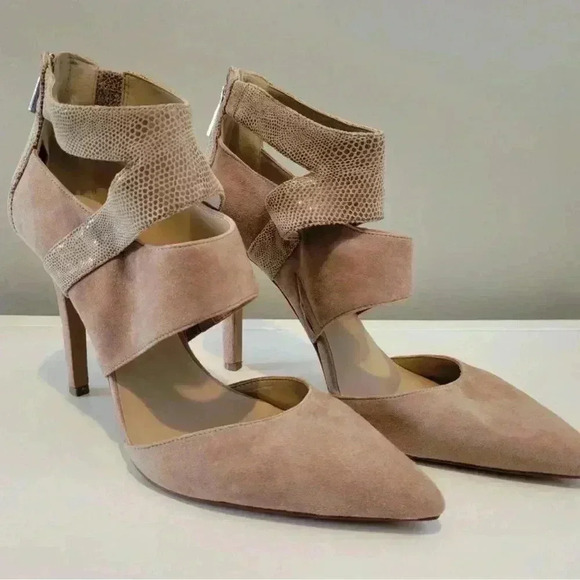 Vince Camuto Tan Suede and snakeskin Heels - Picture 1 of 3